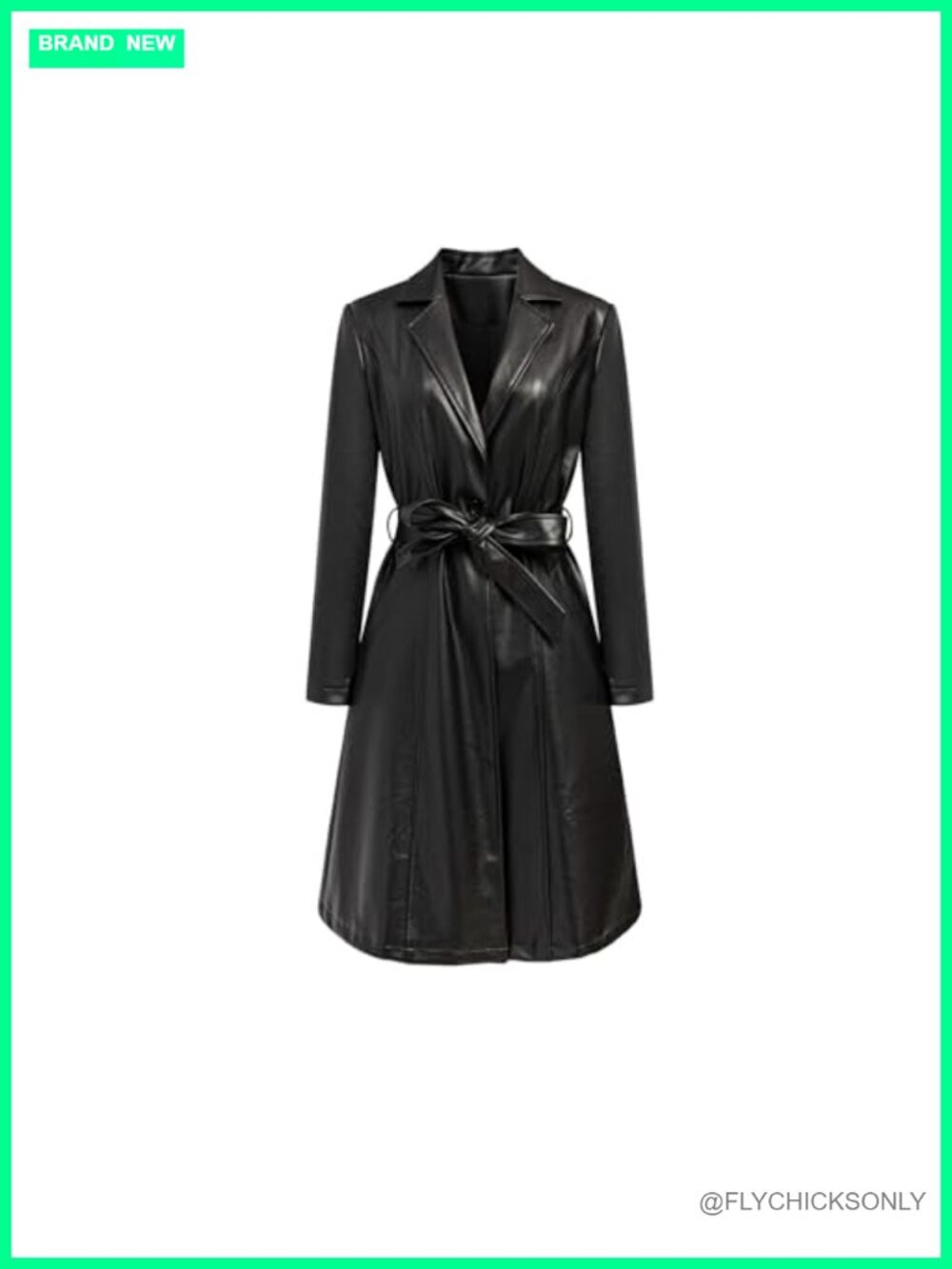 Faux PU Leather Trench Coat Long Sleeve Motorcycle Button Biker Belt